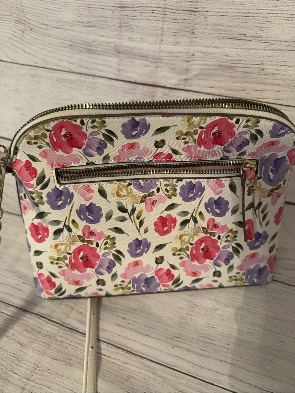 Nanette Lepore White Floral Crossbody with Pink & Purple Flowers